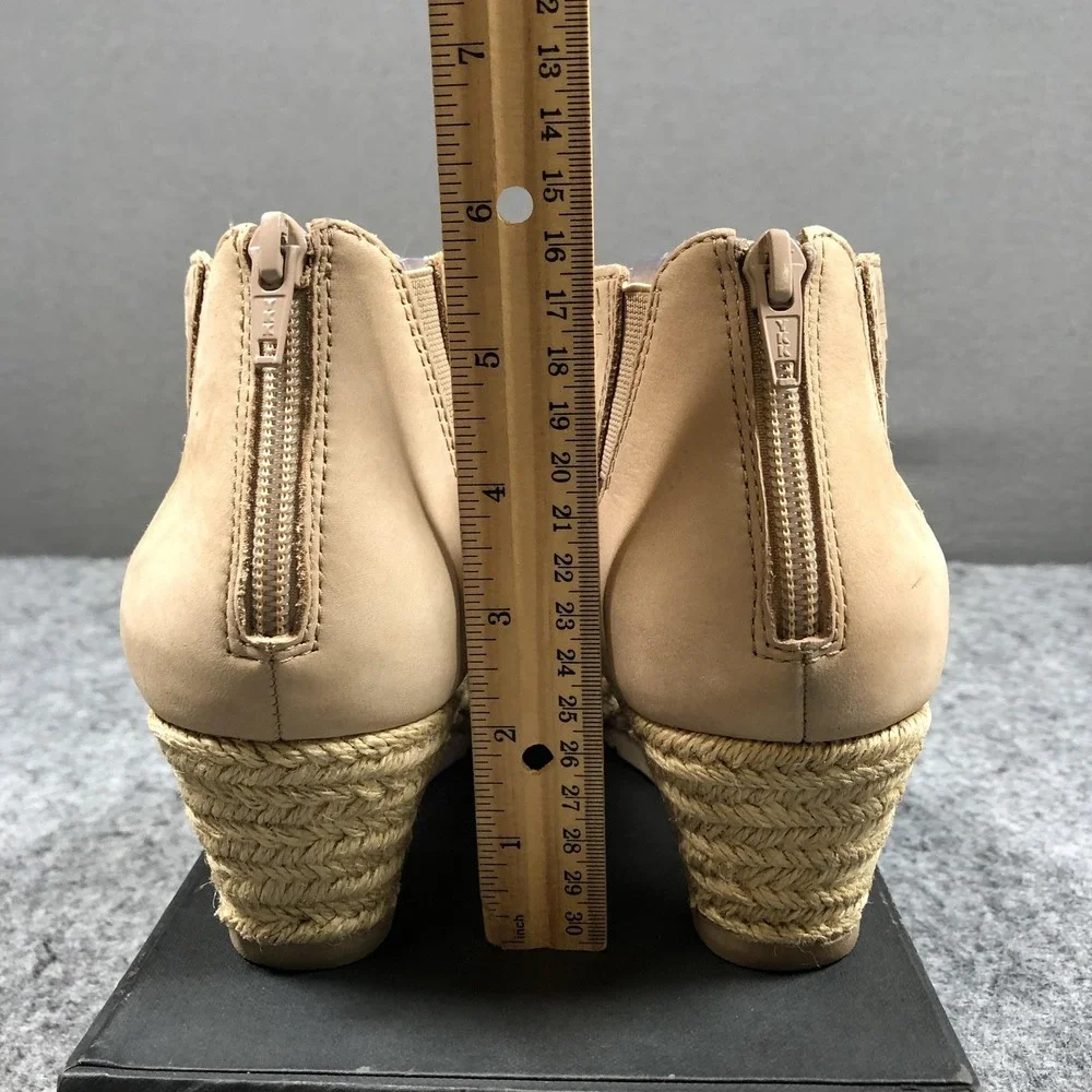 Earth Espadrille Wedge‎ Sandals Womens 8 Beige Leather Cutout Zip Studded